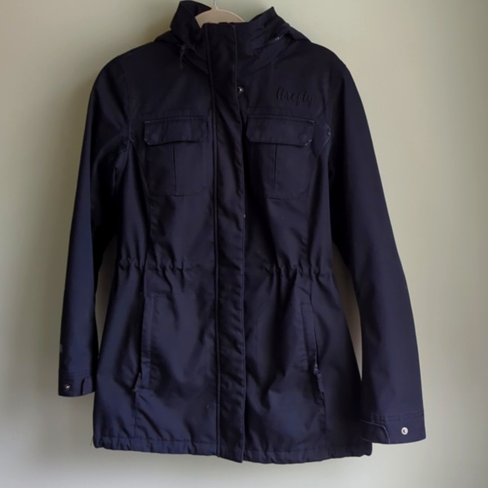 Firefly. Women's Aqua Base Hooded Coat. Black. Size Small.